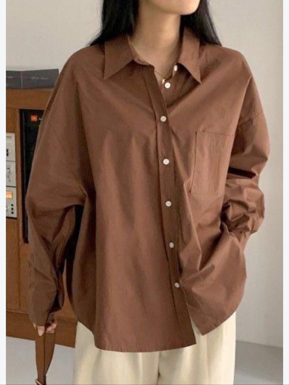 NWT Zara Oversized Baggy Minimalist Brown Cotton Capsule Button Down Shirt XL